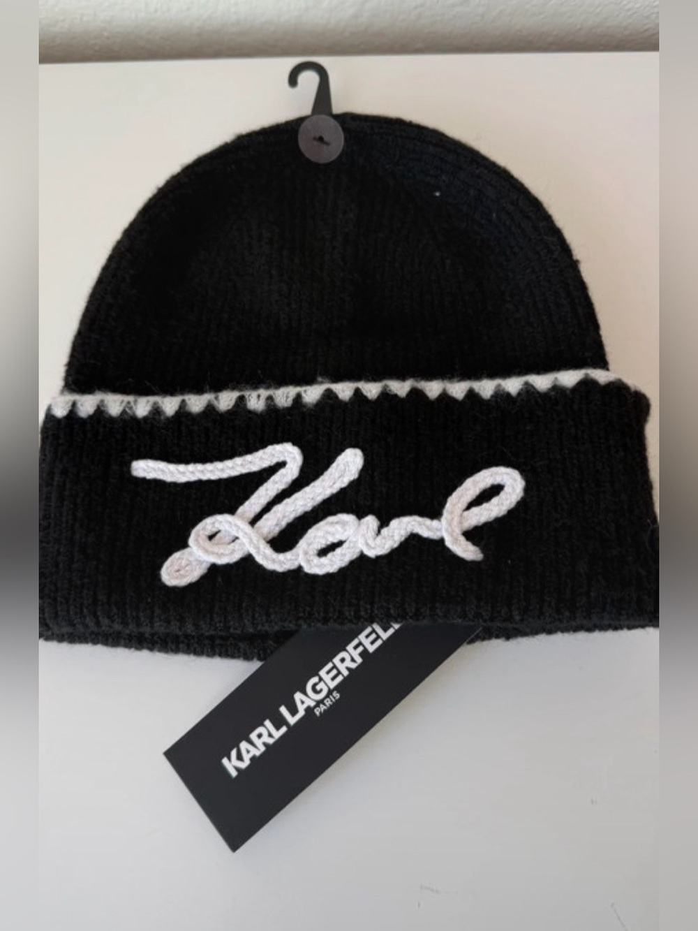 Karl Lagerfeld men’s  Black Beanie with White Karl beautifully embroidered